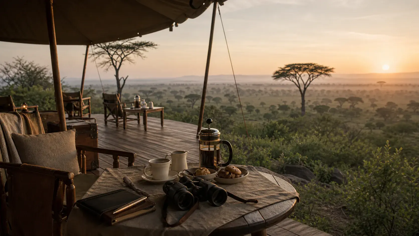 Lifelike VIAIVE Travel Pulse image for Kenya: Masai Mara migration-season camp window.