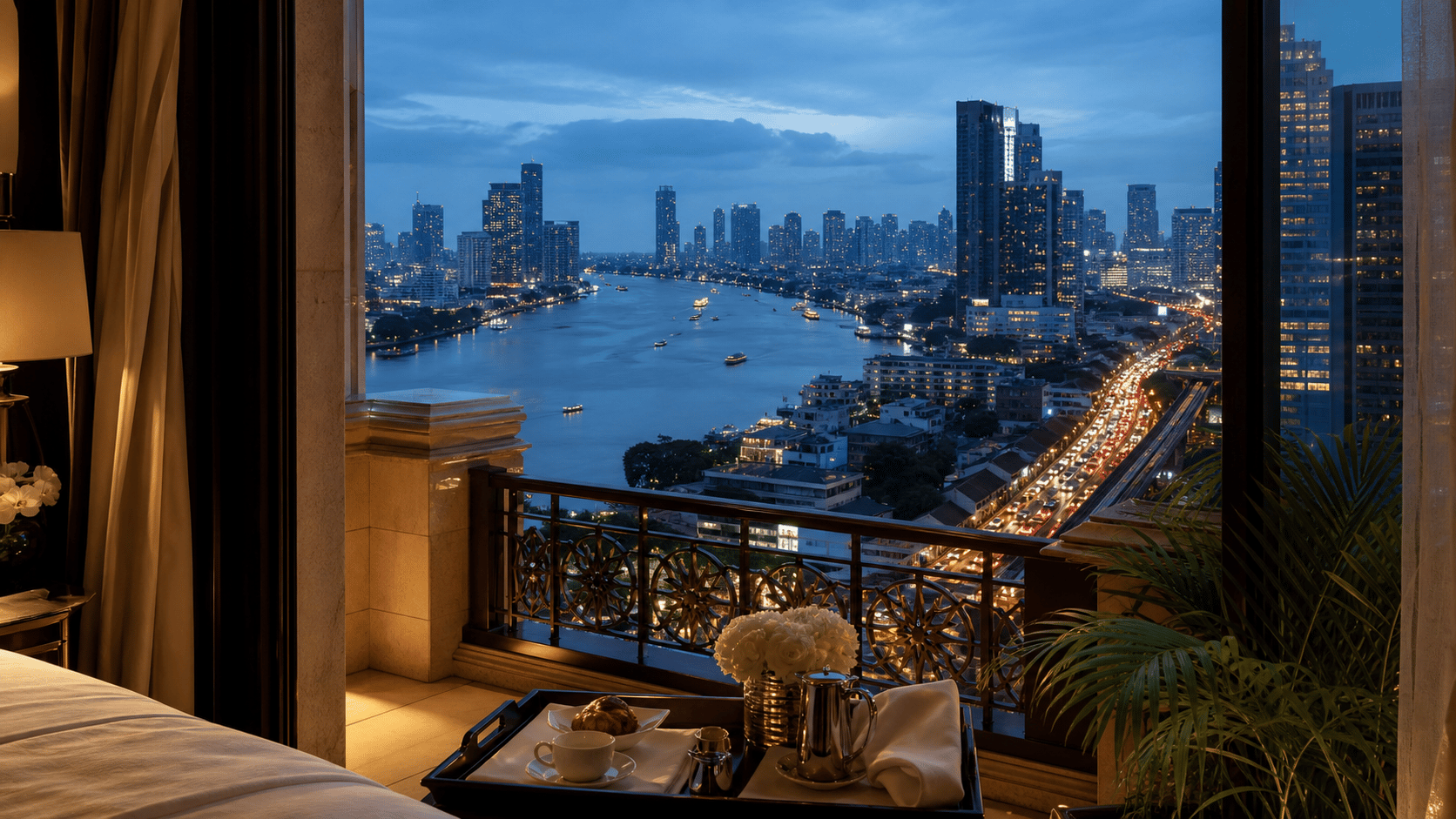 Lifelike VIAIVE Travel Pulse image for Bangkok: Bangkok riverside dining window.
