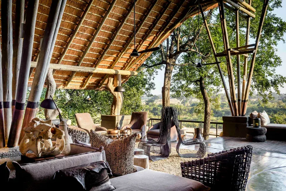 Singita Boulders Lodge lounge with bushveld views