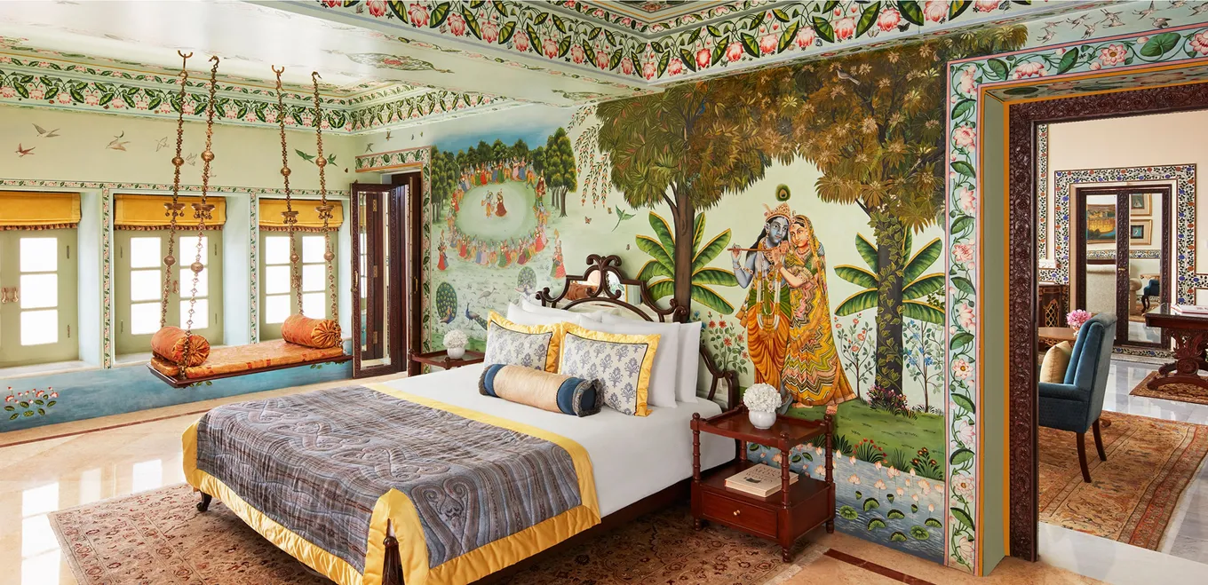 Courtyard and interiors at Taj Lake Palace Udaipur