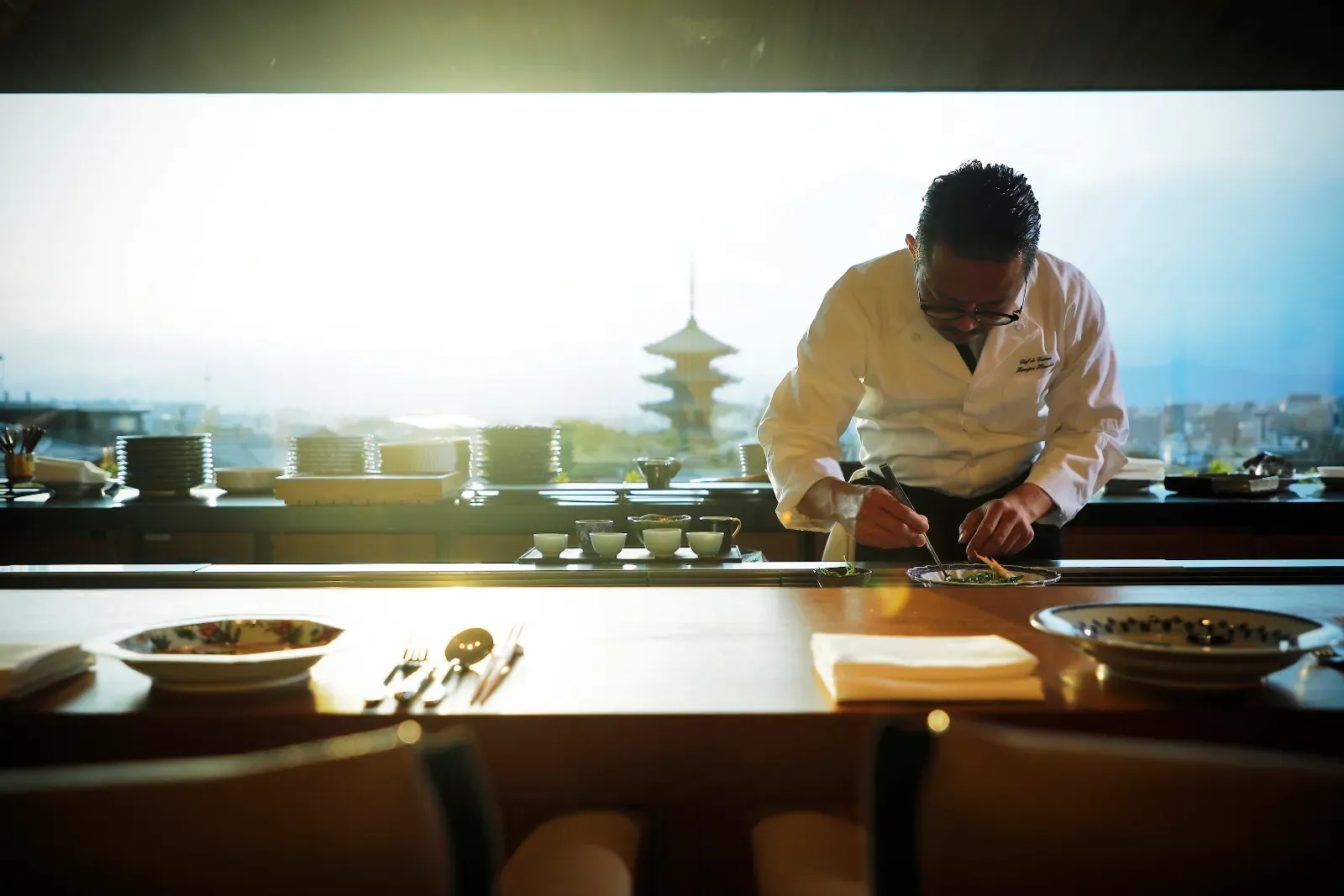 chef and pagoda at Park Hyatt Kyoto