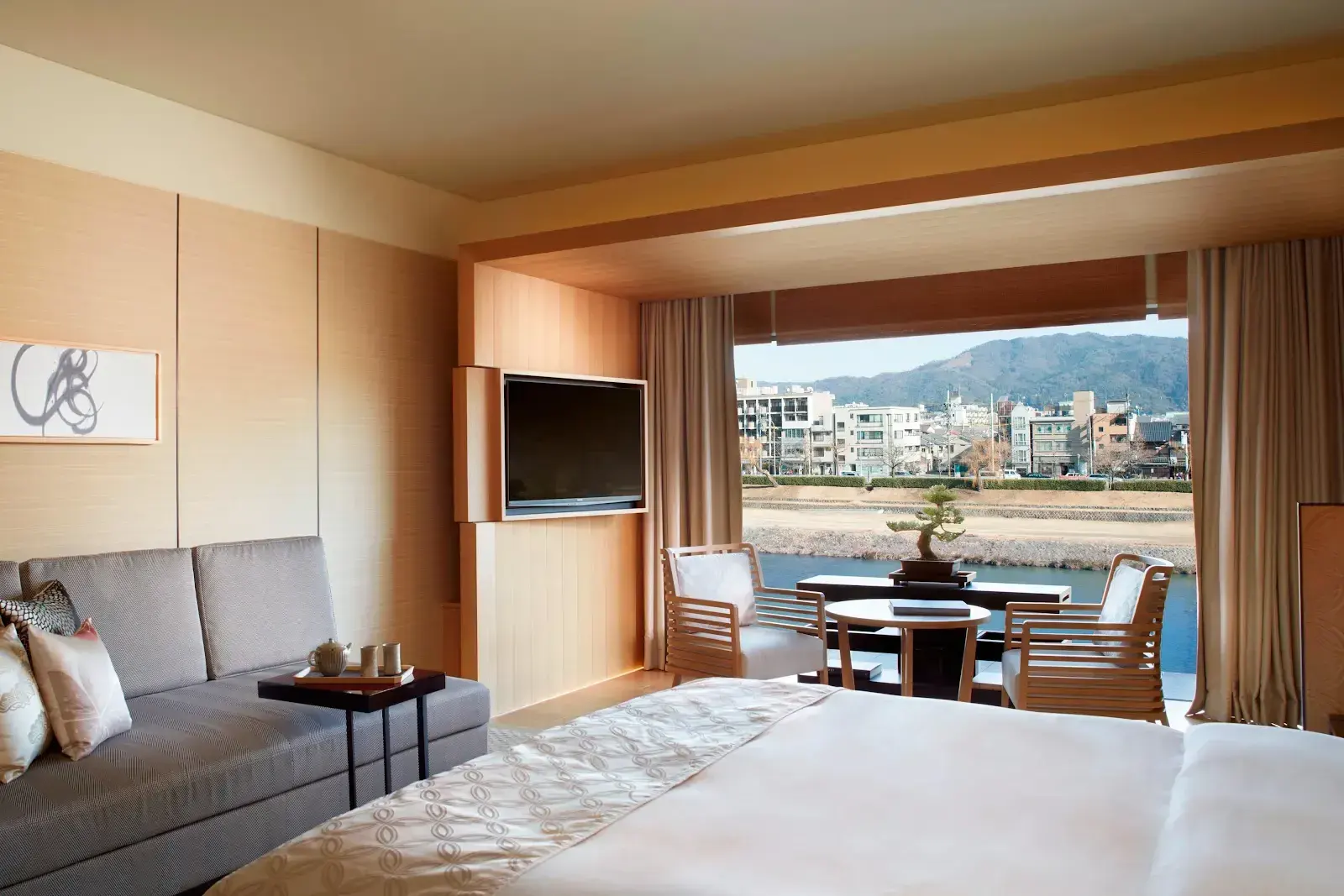 guest room river view at Ritz Carlton Kyoto