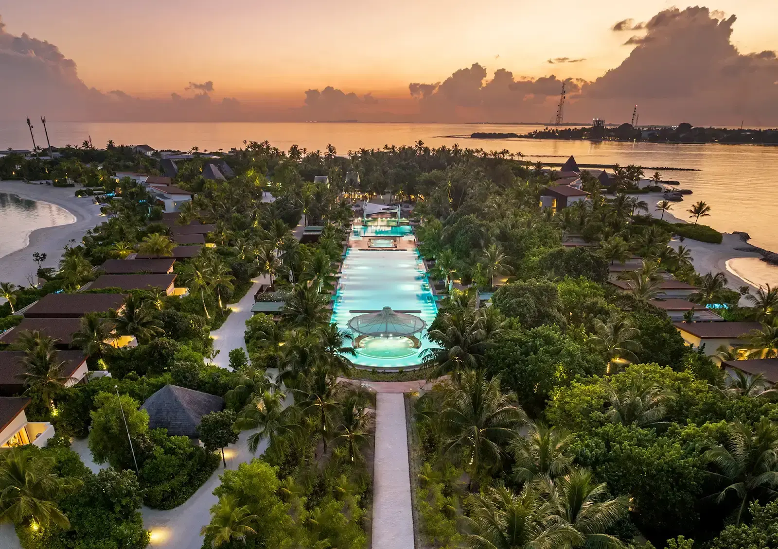 pool sunset at Kuda Villingili