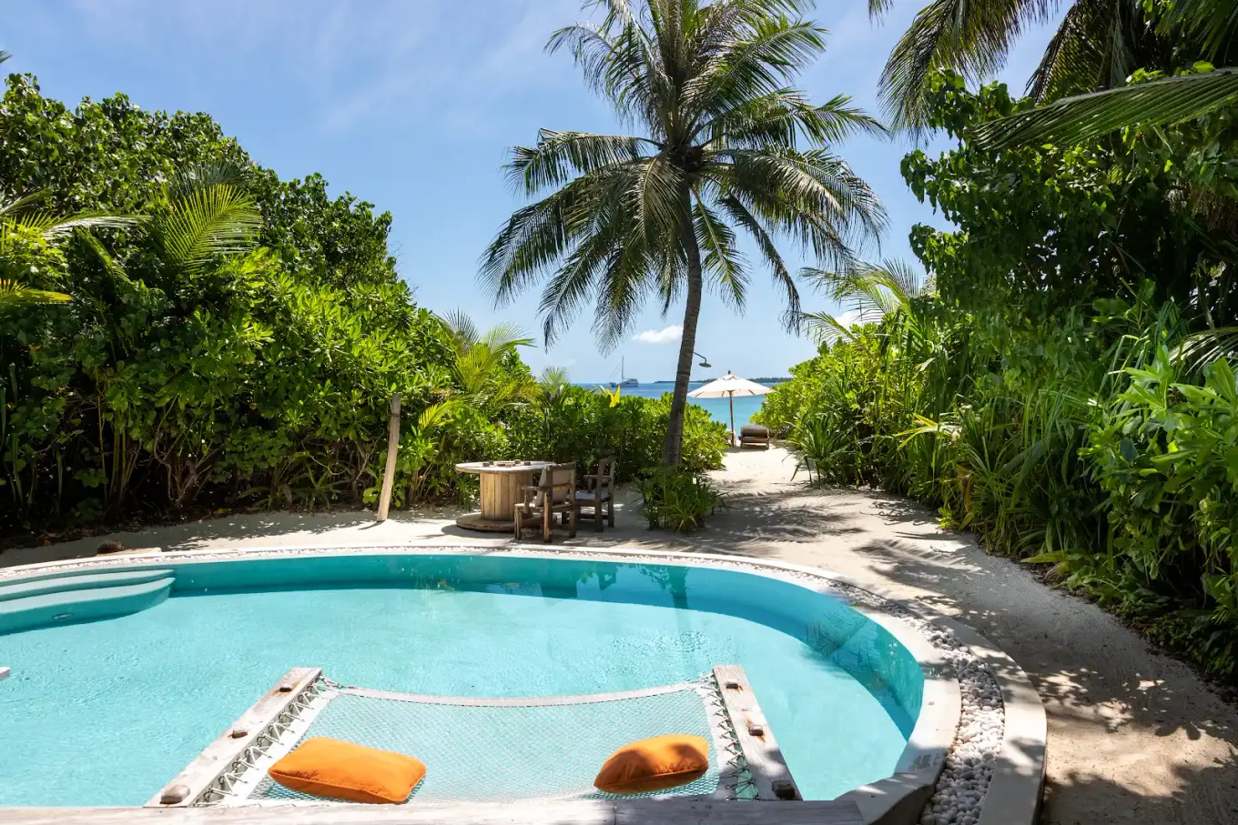 pool villa catamaran net at Soneva Fushi