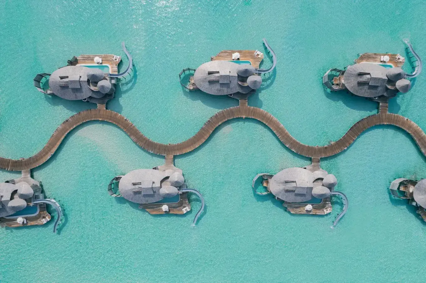 Aerial view of Soneva Jani on its private Maldivian atoll