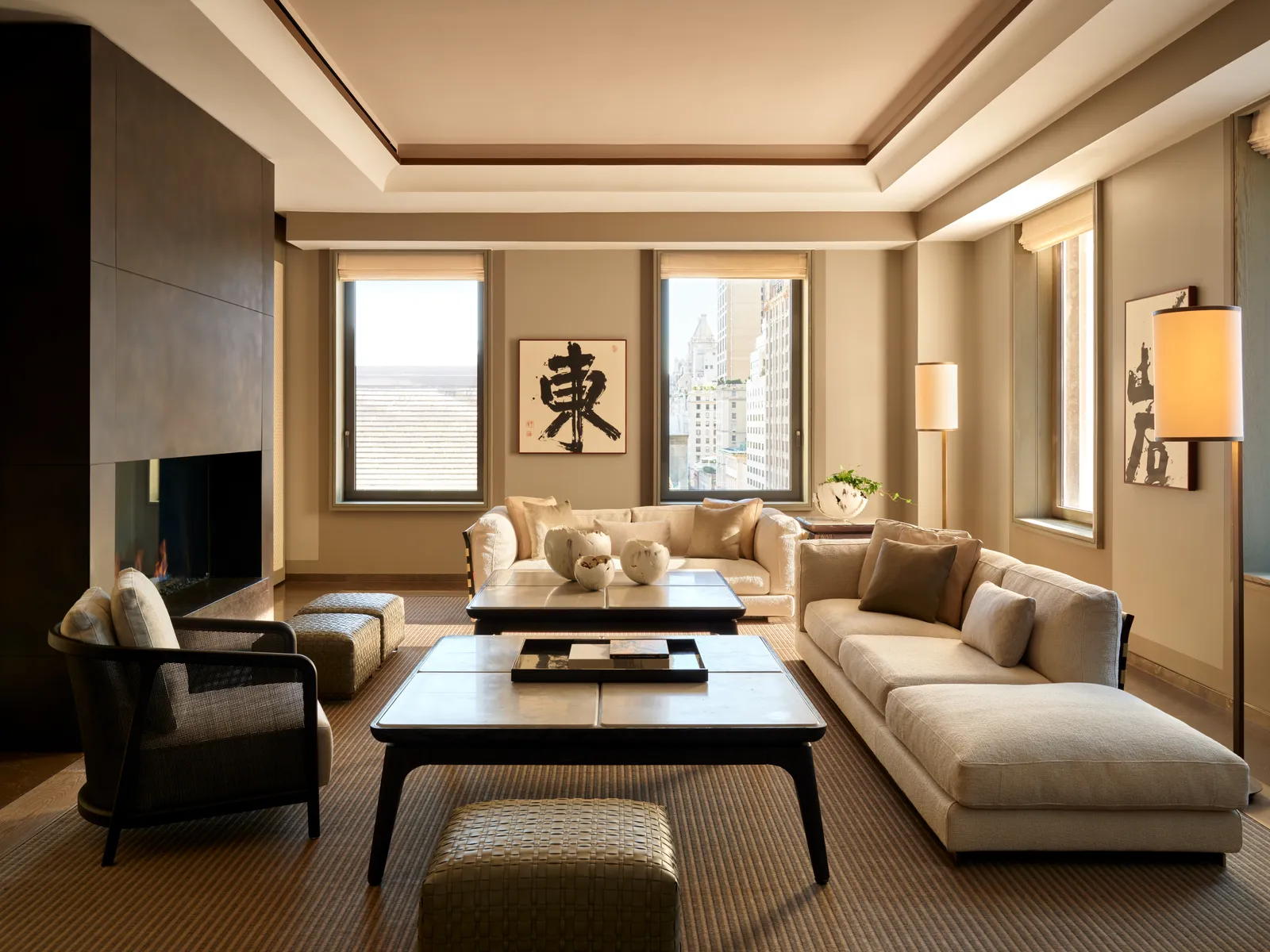 Aman Suite living room at Aman New York with city views