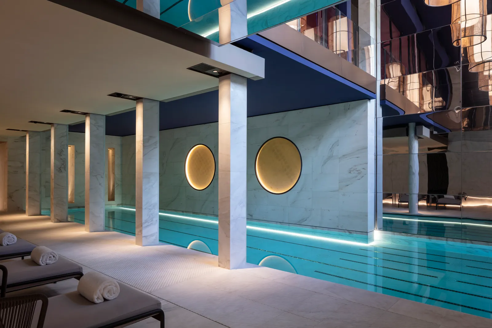 The marble indoor pool at Akasha Holistic Wellbeing, the spa at Hôtel Lutetia, Paris