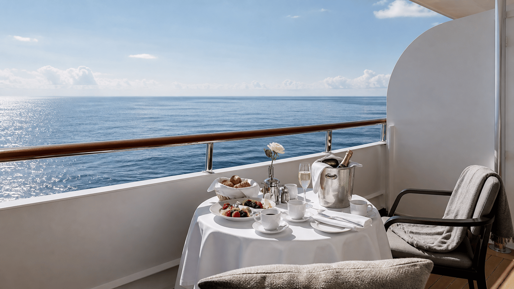Ultra-luxury ocean cruise suite, cabin categories read side by side — Silversea and Regent Seven Seas.