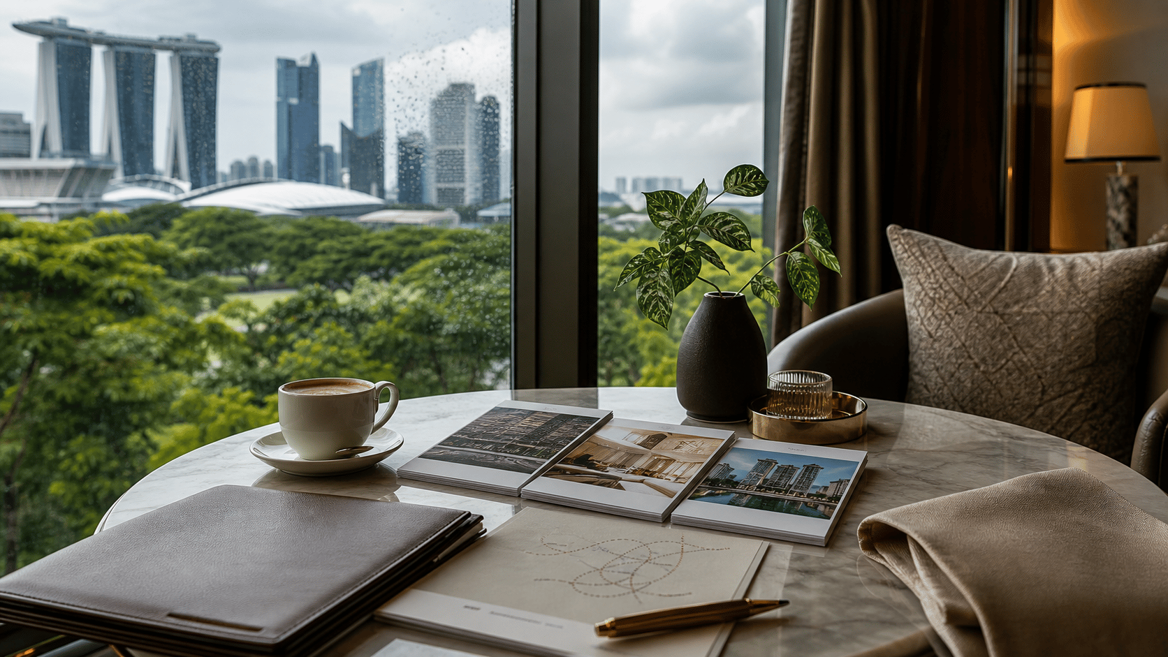 Singapore, Singapore — editorial destination scene around Raffles Singapore.