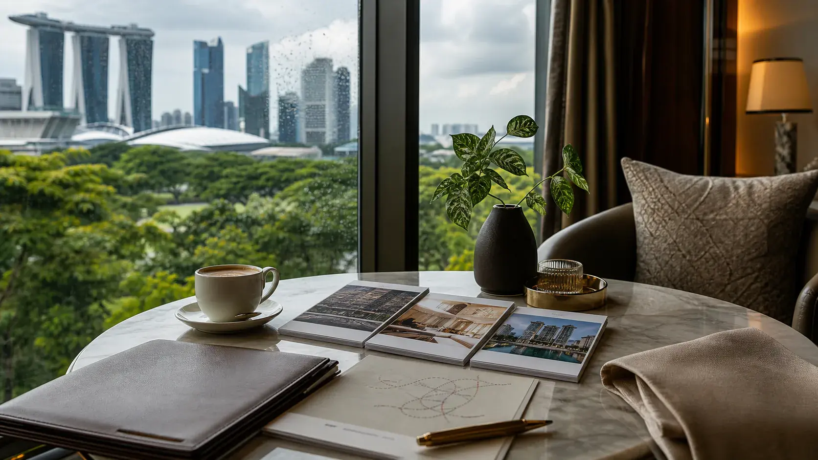 Singapore, Singapore — editorial destination scene around Raffles Singapore.