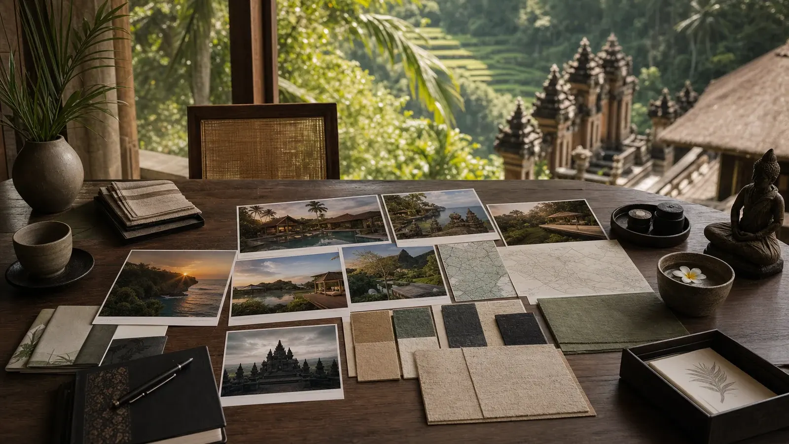 Bali, Indonesia — hotel room-category decision, editorial scene.