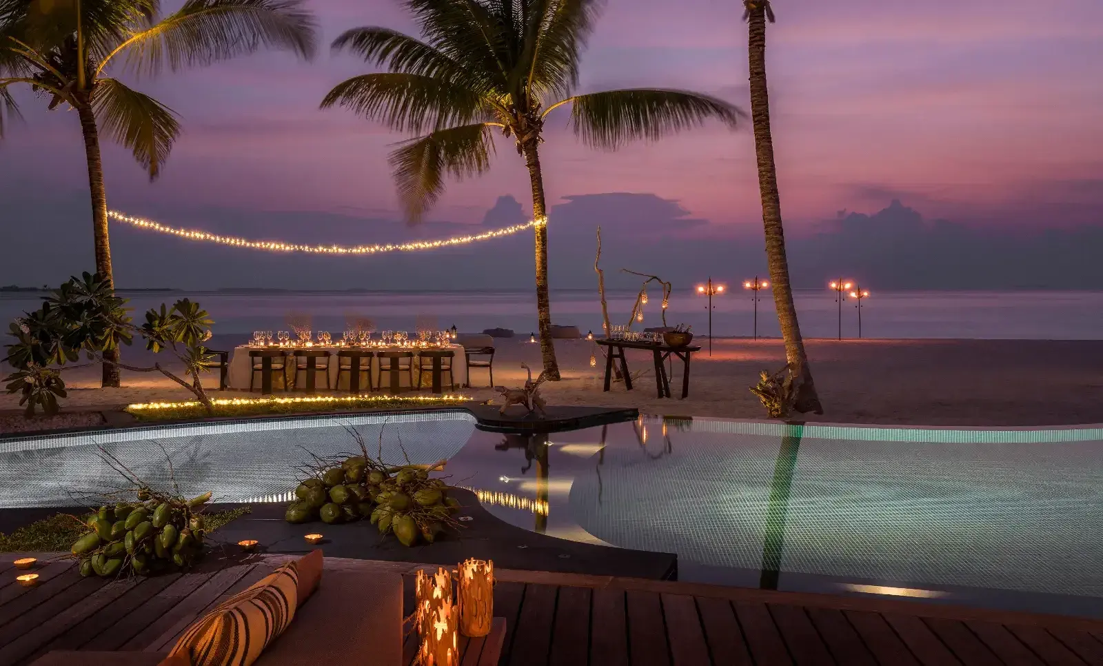 Beach dining at Four Seasons Maldives Private Island, Voavah.