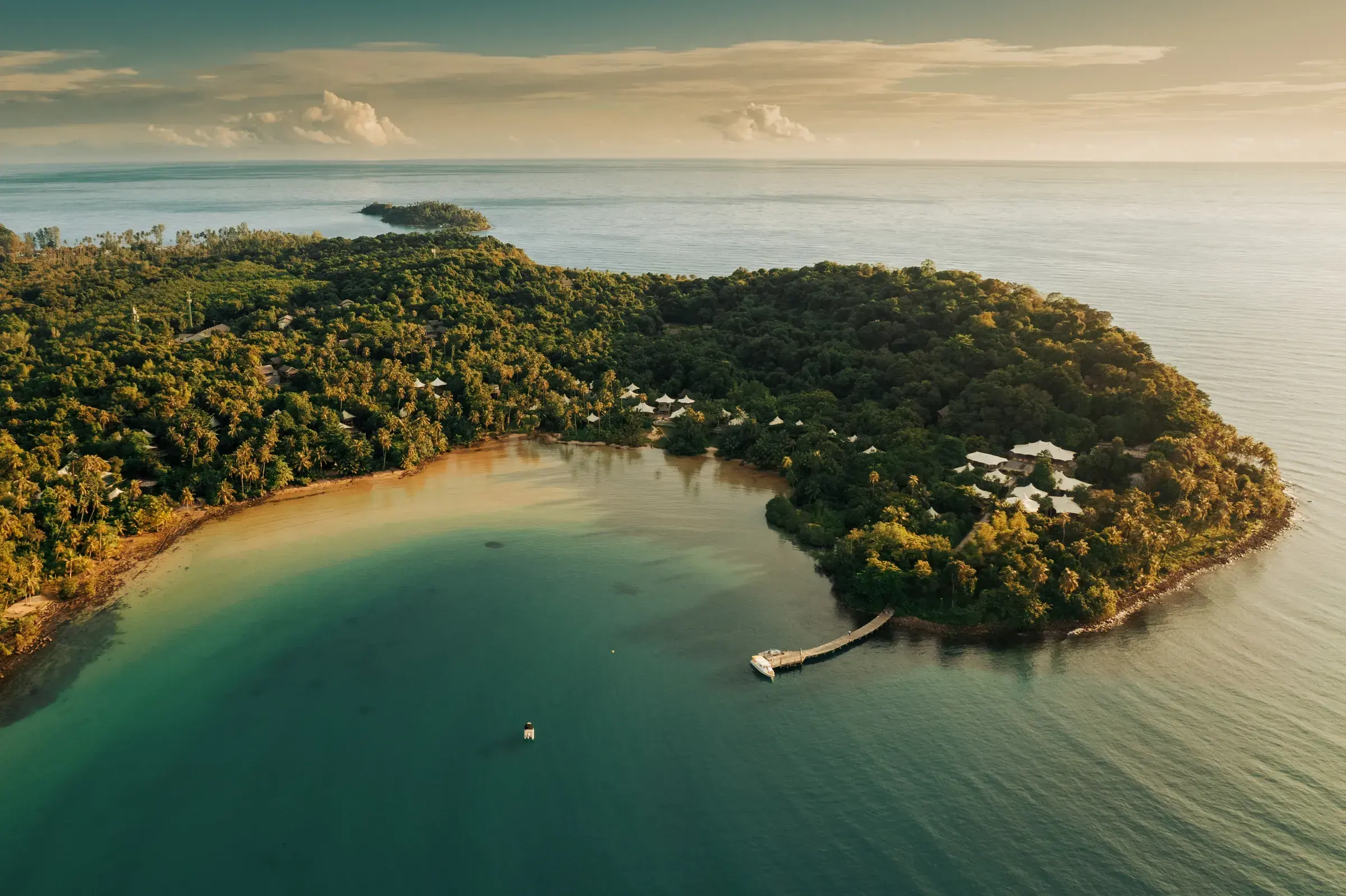 Aerial view of Soneva Kiri's jungle and beach setting on Koh Kood