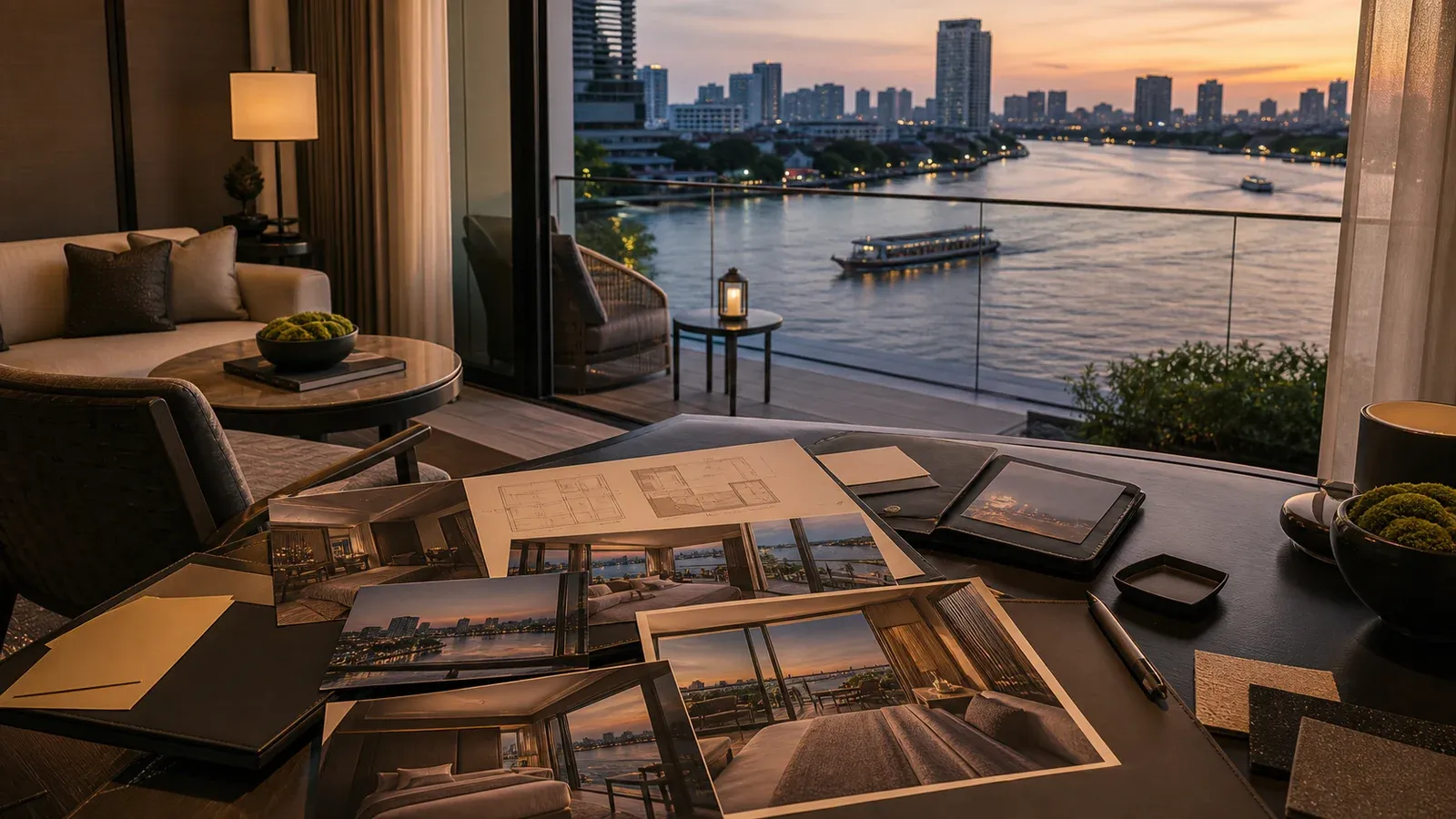 Capella Bangkok — River Suite editorial image showing a fine-dining reservation and itinerary-planning table with place-specific restaurant cues in Bangkok.