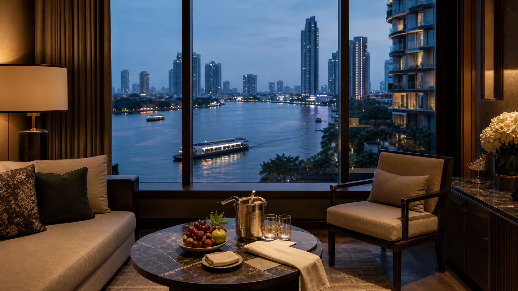Capella Bangkok river suite turn-down detail beside the Chao Phraya.