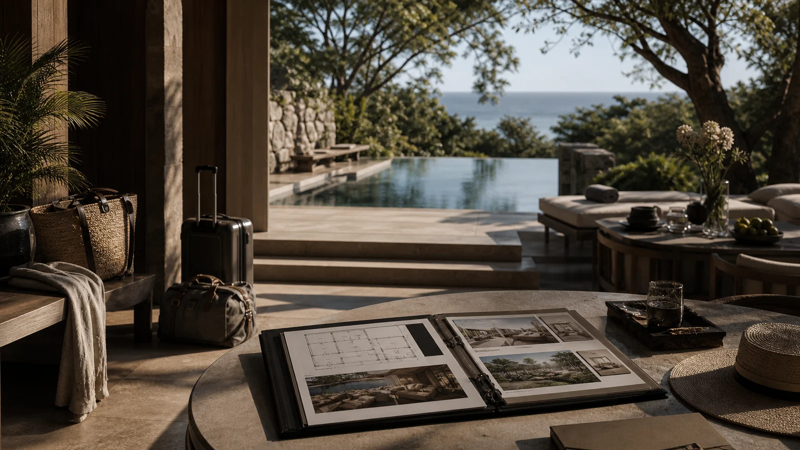 Private villa terrace and a resort suite view side by side, the villa-or-estate decision in one editorial frame.